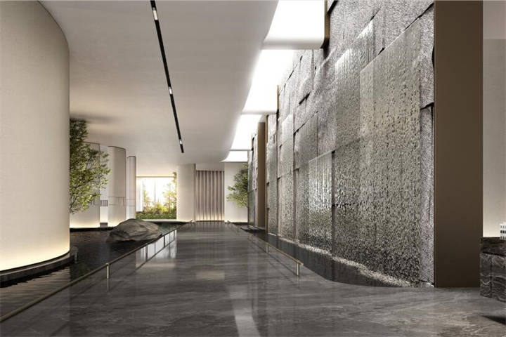 公司大堂流水墙水景设计效果图