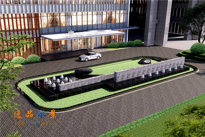 酒店门前水池喷泉景观设计效果图|景观池设计