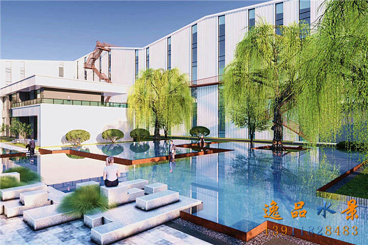 园区|厂区景观水池设计|景观池效果图